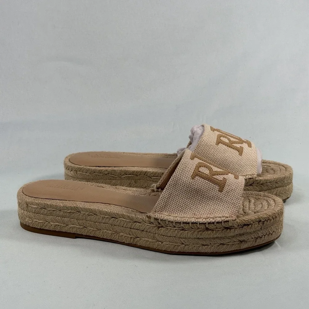 Lauren Ralph Lauren Size-8B Women's Polly Espadrille Flat Sandals Beige Denim